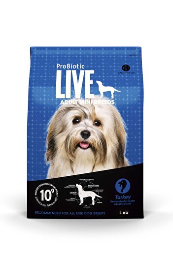Probiotic Live Dog Dry Food Adult Mini Breeds Turkey and Rice