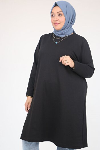 Eslina 58154 تونيك كبير الحجم بياقة مزدوجة - أسود