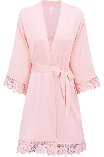 Generic Women's Lace Trim Bride Bridesmaid Robe Silk-Like Embroidered Satin Kimono