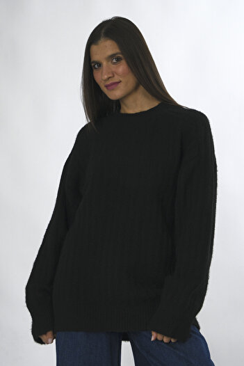ABBRA Women's Crew Neck Oversize Ribbed Knitwear Sweater