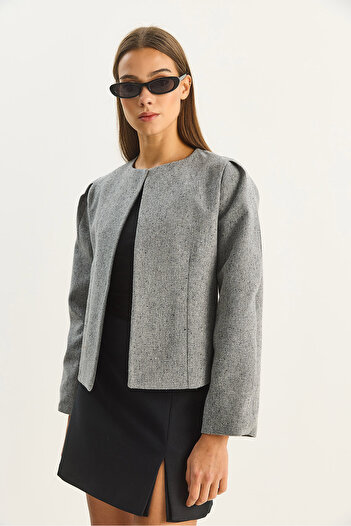 Bianco Lucci Women's O-Neck Open Front Self Textured Lined Jacket 0488 60283670