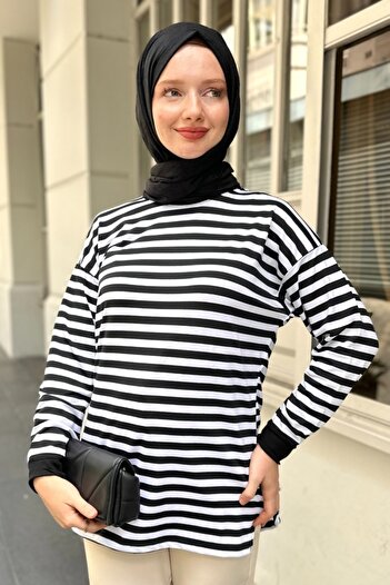 Kombinazon Dalton Black Striped Tunic