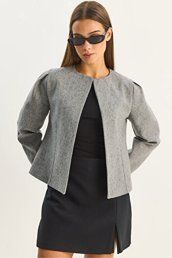Bianco Lucci Women's O-Neck Open Front Self Textured Lined Jacket 0488 60283670