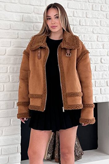 VAGGON Plush Lined Zippered Buckle Jacket