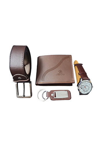 OEM Brown men's gift set wallet, belt, watch and key chain