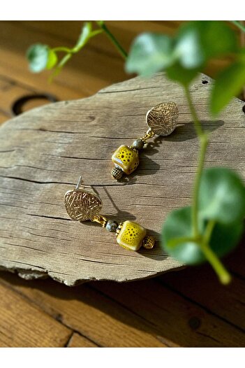 dela otantik Ceramic Beaded Women's Earrings – Handmade Bohemian Dangle Earrings - Colorful Authentic Bijouterie Jewelry