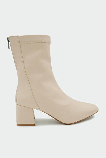 LAMİNTA Dixi Ecru Matte Blunt Toe Stretch Women's Boots
