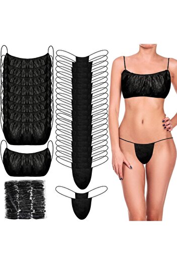 Generic 50 Pieces Disposable Bra and Panty Set - Non-Woven, Spa/Salon Disposable Underwear (Black)