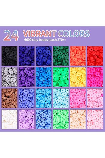 OEM 6000-piece clay bead set, 24 colors, multiple shapes, accessories (scissors, elastics), multicolor