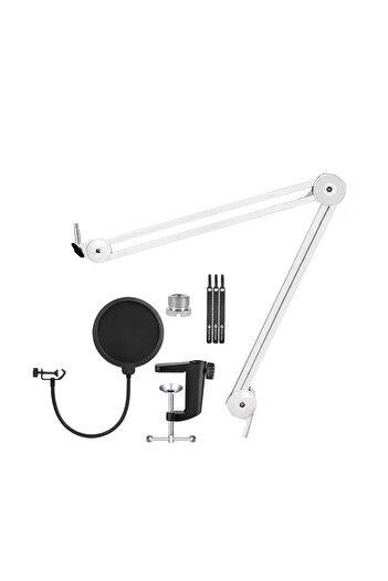 Generic Mic Boom Arm Fully Adjustable 360°Rotatable Microphone Arm Stand ,Desk Mount Microphone Clip White