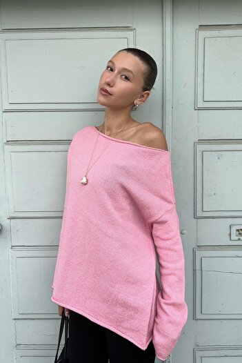 CHUBA Women's Soft Textured Comfortable Fit Boat Neck Knitwear Sweater Pink 25W3015