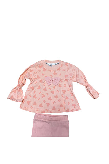 OEM Pink baby girl outfit with Printed and decorative bow – delicate model with tights