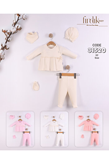 OEM 5-piece newborn set with blouse, dress and decorative printed bow