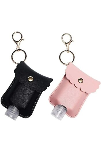 OEM Set of 2 keychain sanitizer bottles for backpack/bag, colors black and peach
