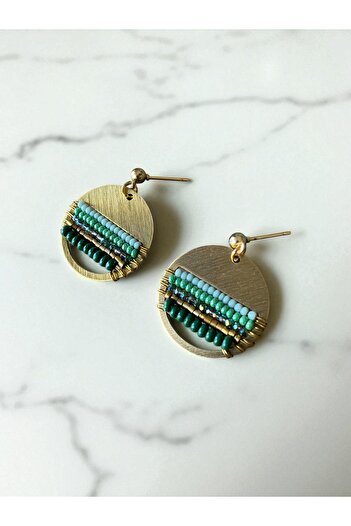 dela otantik Colorful Beaded Gold Color Round Dangle Earrings –Handmade Bohemian Authentic Ethnic Big Bijoux