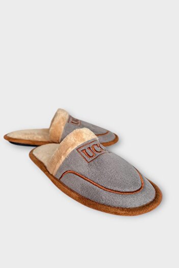 Liger Παντόφλες οικιακής χρήσης Unisex με βελούδινη αντιολισθητική σόλα GRAY