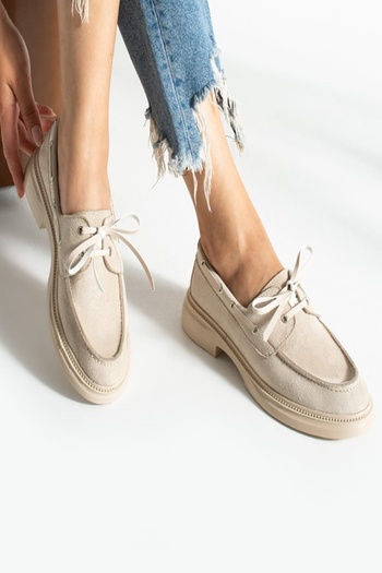 Alsat Park Women's Lace-Up Casual Loafer Shoes-Beige Suede