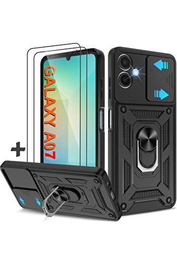 m.tk moveteck Samsung Galaxy A07 Case Camera Protection Sliding Ring Armor Cover +9H Screen Protector Glass
