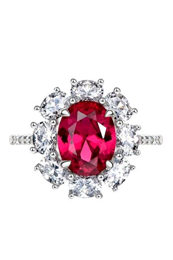 Generic Ruby Pigeon Blood Oval Cut Engagement Ring Sterling Silver Cubic Zirconia