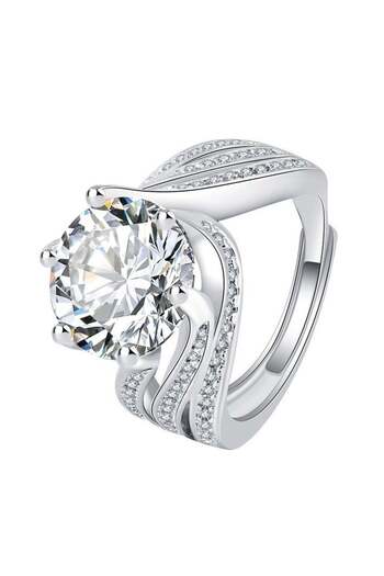 Generic Moissanite Engagement Ring, White Gold Platinized, Adjustable Size, Women's Promise Wedding