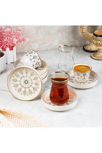 AYBABA STORE 18 Piece Tea Cup and Mirra Coffee Cup Set with Water Drop Pattern