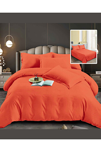 Truva Grup 4 Piece Bed Linen Set – 100% Fine Damask Cotton – Double Bed – Orange – Premium Quality