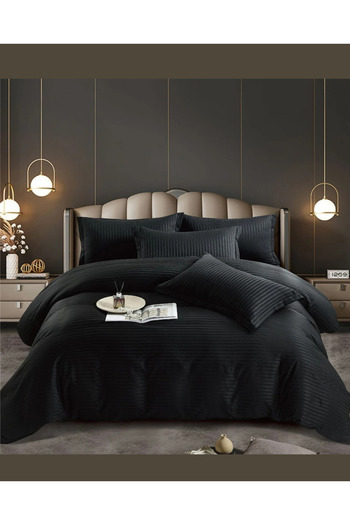 Truva Grup 4 Piece Bed Linen Set – 100% Fine Damask Cotton – Double Bed – Black – Premium Quality