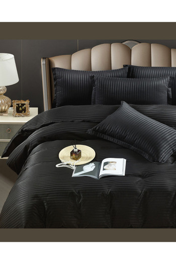 Truva Grup 4 Piece Bed Linen Set – 100% Fine Damask Cotton – Double Bed – Black – Premium Quality