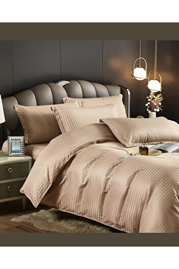 Truva Grup 4 Piece Bed Linen Set – 100% Fine Damask Cotton – Double Bed – Brown – Premium Quality