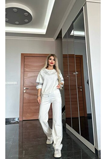 bonibon butikk Women's Quality Luxury Clothing Sleeve Detail Wide Leg Bottom Top Set