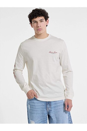 Guess Logo Patterned Long-Sleeved T-Shirt