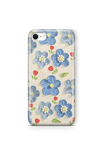 FLAMENKO Transparent Phone Case for iPhone 7 Plus / 8 Plus Blue Oil Painting Flower Pattern