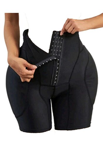 VEYA Black corset with side sponge pads and front control for abdominal compression