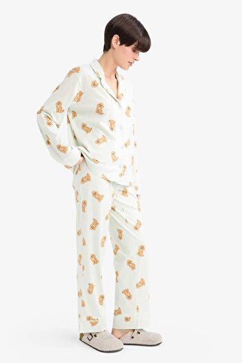 DeFacto Pajama Set Regular Fit Dog Pattern Long Sleeve Top Long Bottom-Fall in Love G1352Ax25Au