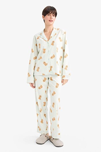 DeFacto Pajama Set Regular Fit Dog Pattern Long Sleeve Top Long Bottom-Fall in Love G1352Ax25Au