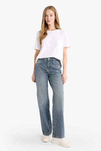DeFacto Pantaloni lungi din denim cu talie înaltă, drepti, largi, lavabili F5527AX25AU