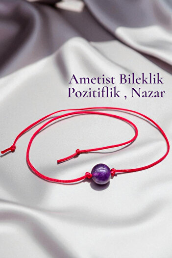 NBS Beautiful Naturel Stones Amethyst Bracelet / Anklet Evil Eye Protection Red String Lucky Cord (Wish, Daily, Gift)