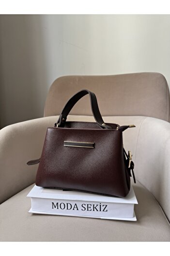 Moda Sekiz Women's Medium Size Three-Compartment Shoulder Bag with Detail Accessories, Hand Strap and Crossbody Strap