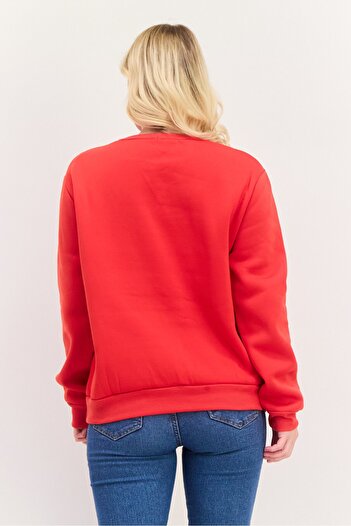 Buzz Wome Crew Neck Printed Sweatshirt, Red/Black