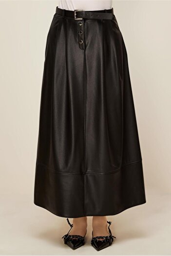 Alvina Belted Faux Leather Skirt 60716