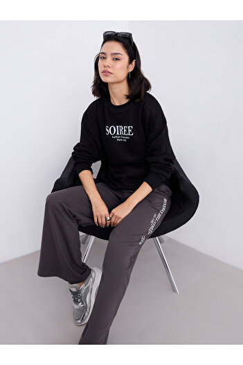 Styli Women Charcoal Wide Leg Joggers