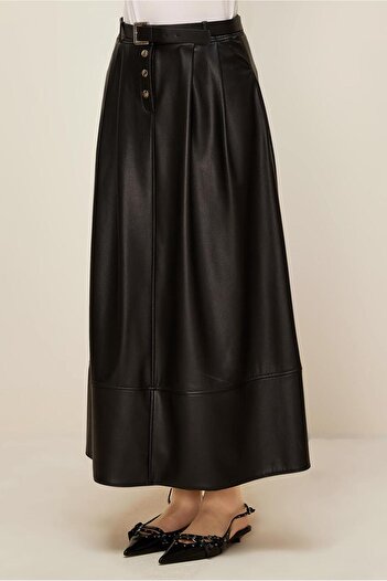 Alvina Belted Faux Leather Skirt 60716