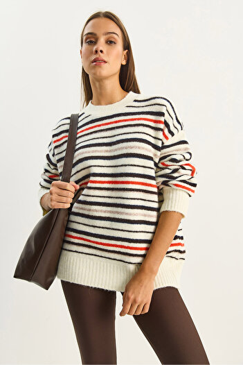 Bianco Lucci Pulover de tricotat oversize cu dungi pentru femei 2524 60283680