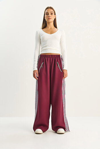 Bianco Lucci Women's Striped Elastic Waist Pocket Detailed Seasonal Palazzo Trousers 8585 60283690