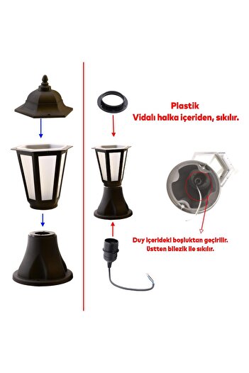 NZB Street Garden Sconce Lamp Set Top Lighting Tulip Garden Wall Mounted Fixture E27 Lampholder Black Plastic