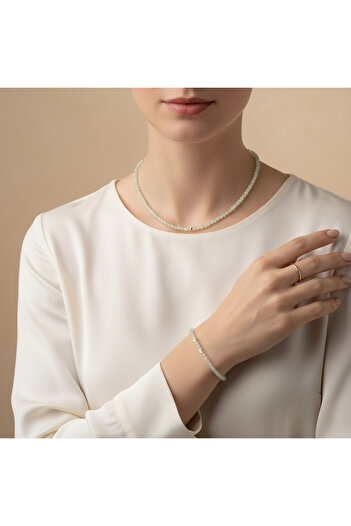 Safnaturel Certified Prehnite Natural Stone Necklace and Bracelet Set 4 mm