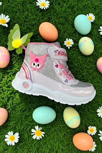 ALTUNTAŞ Girl's Winter Lighted Velcro Anatomical Sole Comfortable Boots Silver Pink