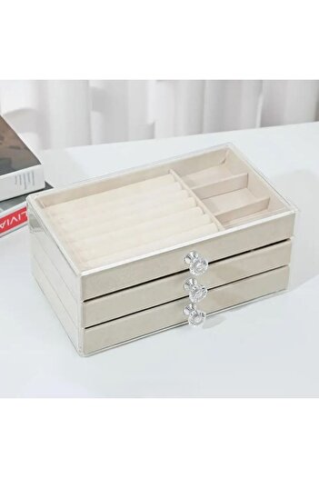 AB Luxury Concept Jewelry box for rings, necklaces, earrings and bracelets, with 3 soft velvet drawers, 23x13x11 cm