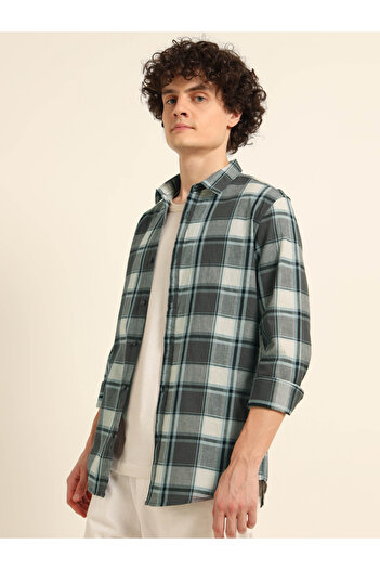 Bushirt By Styli Men Grey Checked Flannel Shirt