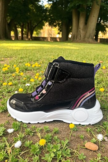 ALTUNTAŞ Girl's Winter Lighted Velcro Anatomical Sole Comfortable Boots Black Purple